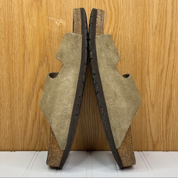 Birkenstock Arizona Taupe Suede Sandals Women’s Size 9 Tan Two Strap Slides - Picture 3 of 6